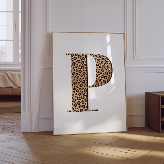 Leopard Letter P Girly Unframed Paper Print