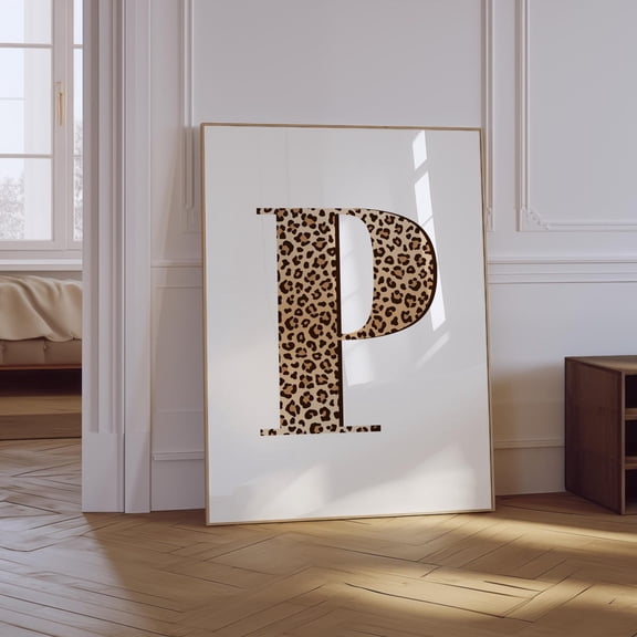 Leopard Letter P Girly Unframed Paper Print
