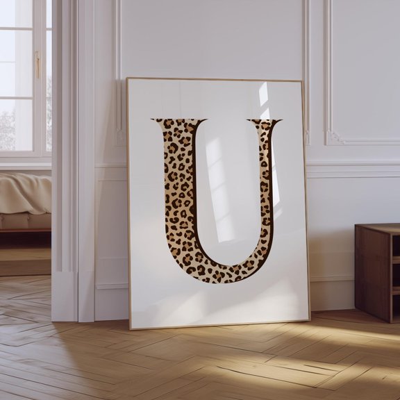 Leopard Letter U Girly Unframed Paper Print