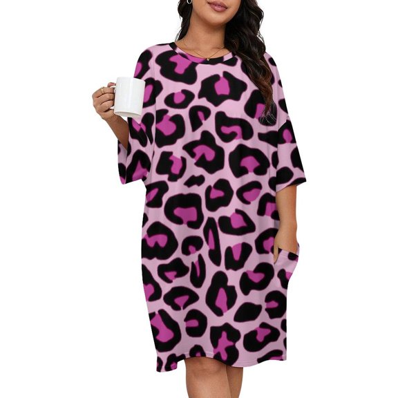 Leopard Light Purple Background Sleepshirts For Sleeping Travels Loose Sleepdress Pajama Dress Soft Nightdress Sleepwear