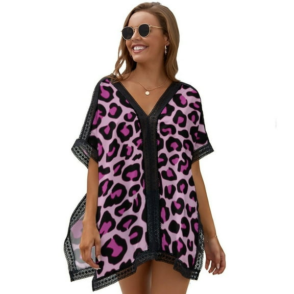 Leopard Light Purple Background Women's Swimsuit Coverup Summer Beach Cover Up Bathing Suit Dress