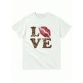 thumbnail image 1 of Leopard Lip "LOVE" Print Crew Neck Short Sleeve T-Shirt For Women, 1 of 5
