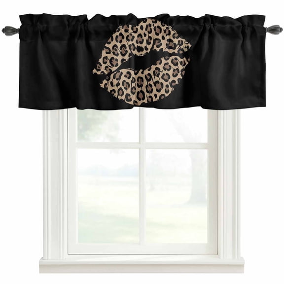 Leopard Lip Valances for Windows Sexy Lip Vintage Black Background Rod Pocket Curtain Valance Window Treatment Short Curtains for Kitchen Living Room, 54"x18"
