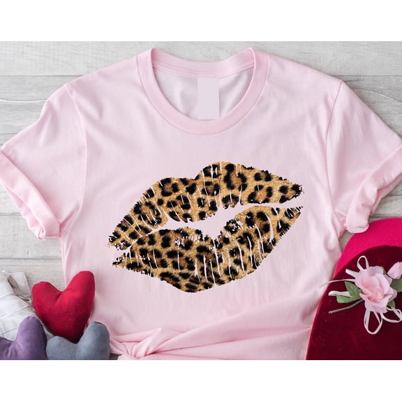 Leopard Lip Valentine T-Shirt – Cheetah Print Lips Kiss Tee – Cute Valentine Gift for Her