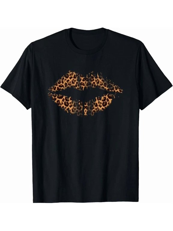 Leopard Lips Trendy Kiss Mouth Cheetah Animal Print Women Phrase Suited To Casual Events And Everyday Wear T-Shirt, Size S-5XL