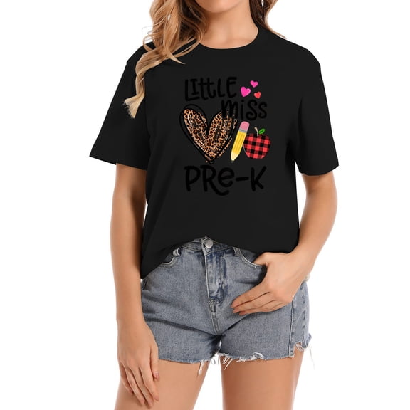 Leopard Little Miss Pre-K Bleached 1st Day Of Scho Women's Graphic Tee - A Perfect Addition to Your Wardrobe