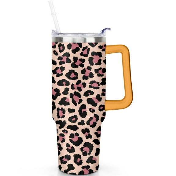 Leopard Lovers 40 oz Travel Mug with Handle and Straw Lid, Stainless Steel Insulated Gift Tumbler