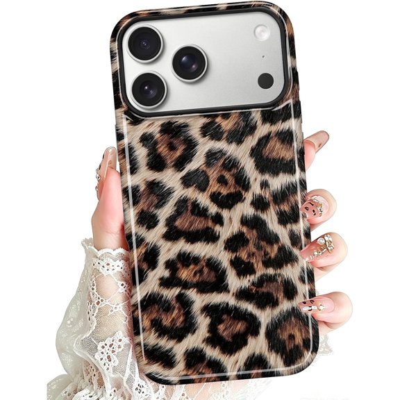 Leopard Magnetic Case for iPhone 17 Pro Max Girly Glossy Design | Compatible with Magsafe, Trendy Retro Animal Cheetah Texture Aesthetic Print, Slim Shockproof Cover for Women Girls, Brown