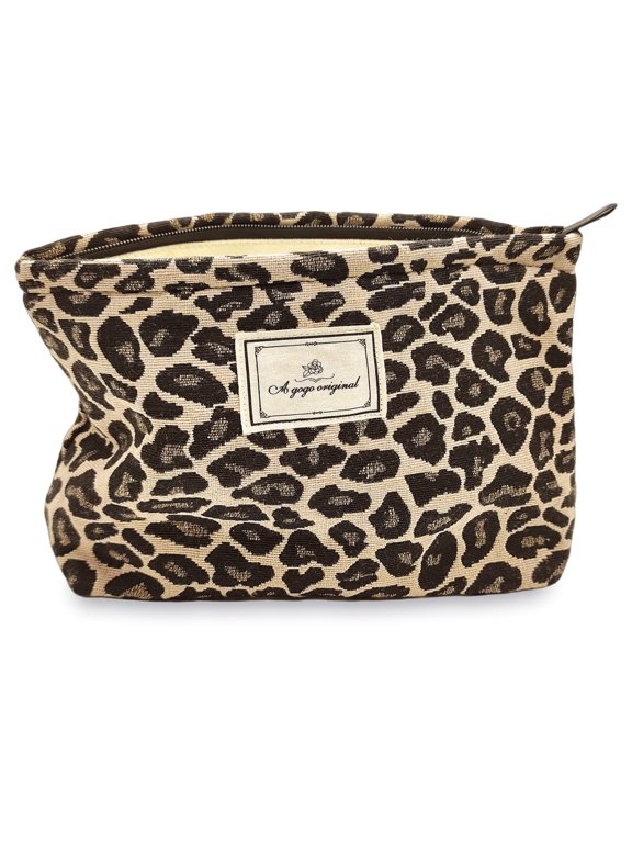 Leopard Makeup Bag Organizer Cosmetic Bags for Women and Girls,Travel Toiletry Bag Large Capacity Canvas Makeup Zipper Pouch, Purse Organizer Pouches (Brown Leopard)
