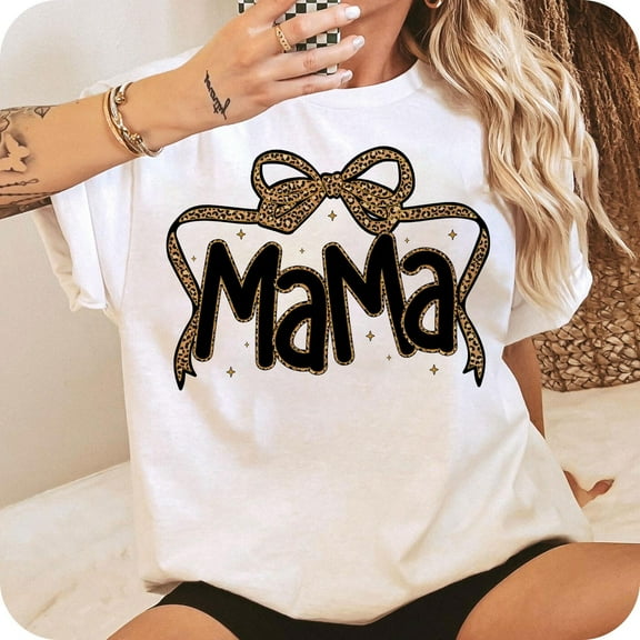 Leopard Mama Coquette T-Shirt, Cheetah Bow Mom Shirt, Wild Animal Print Tee, Trendy Mama Life Shirt, Stylish Gift for Moms