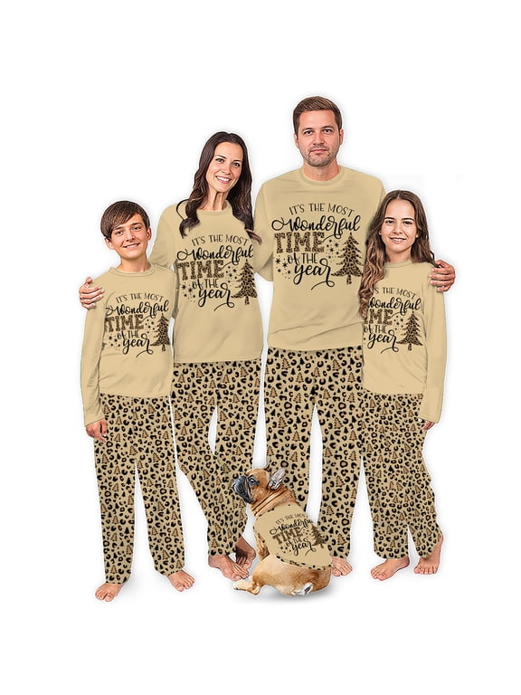 Leopard Matching Family Christmas Pajamas, It's The Most Wonderful Time Holiday Set, Standard To Plus Size