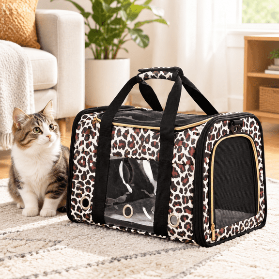 Leopard Medium Soft-Sided Pet Carrier Airline Approved for Cats and Small Dogs
