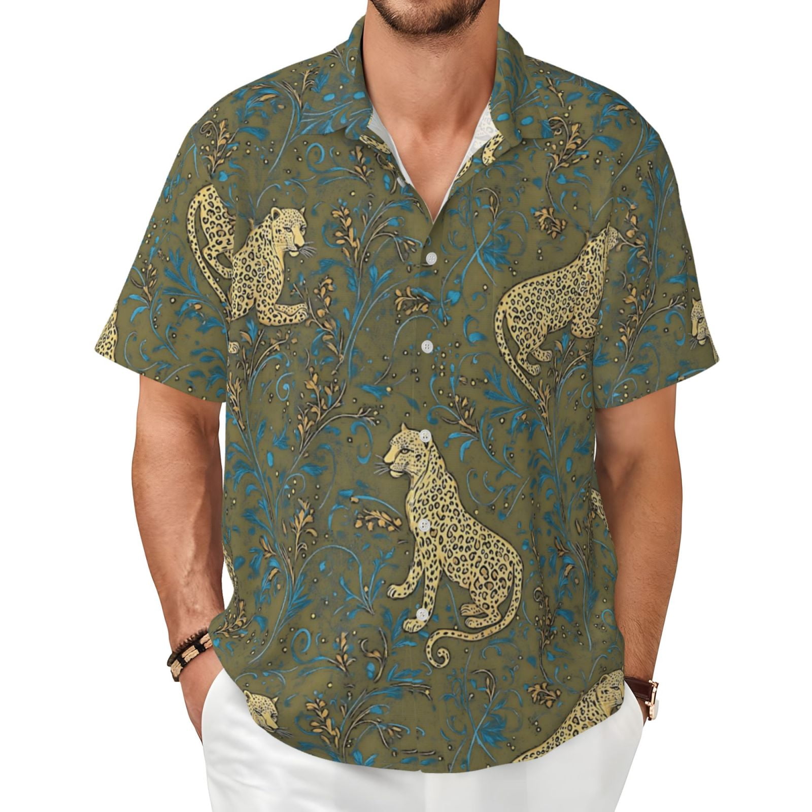 Leopard Men'S Short-Sleeved Shirts with All-Over Prints for Indoor and ...