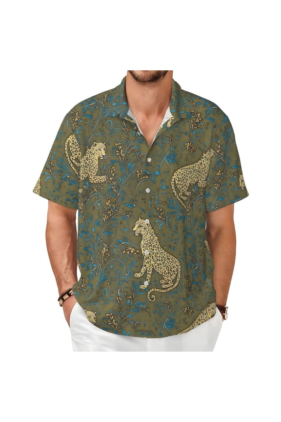Leopard Men'S Short-Sleeved Shirts with All-Over Prints for Indoor and Outdoor Wear