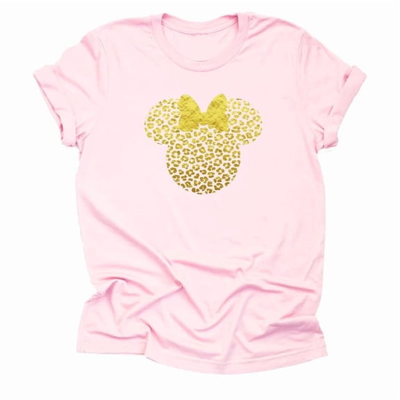 Leopard Minnie Gold Metallic Foil, Animal Kingdom Vacation Shirt Casual Shirt Sleeve (Lt Pink-Large)