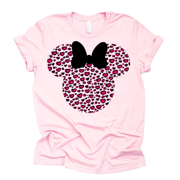 Leopard Minnie Shirt, Cheetah Minnie Animal Kingdom Safari Shirt Casual Short Sleeve (Heart Pink, Medium)