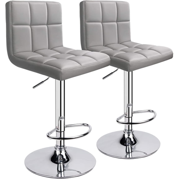 Leopard , Modern PU Leather Adjustable Swivel Bar Stool with Back, Set of 2 (Light Grey)