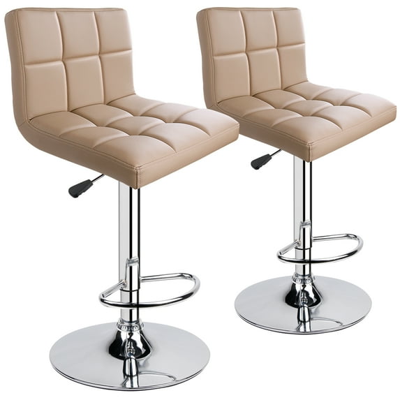 Leopard Modern PU Leather Adjustable Swivel Bar stools, Khaki