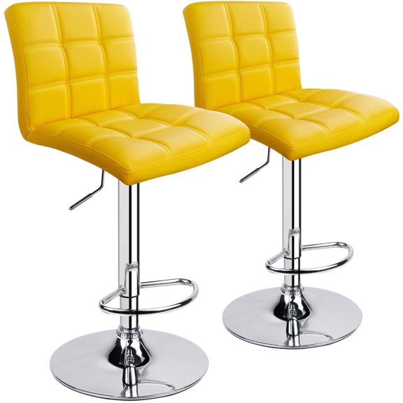 Leopard Modern Square PU Leather Adjustable Bar Stools with Back, Square Back Bar Stools Set of 2, Counter Height Swivel Stool (Yellow)