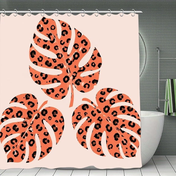 Leopard Monstera Leaves Pattern Print Shower Curtain 70.8×70.8Inch,Modern Fabric Waterproof Polyester Bathroom Home Decor Set with Hooks