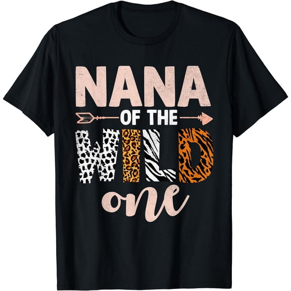 Leopard Nana Of Wild One Jungle 1st Birthday Decorations T-Shirt Black Large