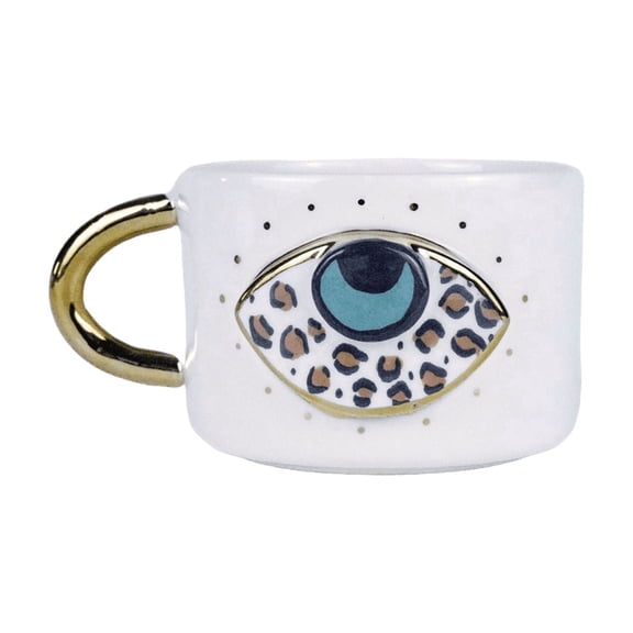 Leopard Nazar Eye Mug With Golden Handle | Handmade Premium Ceramic Mug