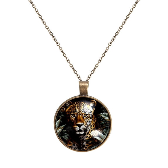 Leopard Necklace Personalized Custom Photo Round Pendant Adjustable Stainless Steel Necklaces with Gift Box for Men Women Mothers Valentine's Jewelry Gift