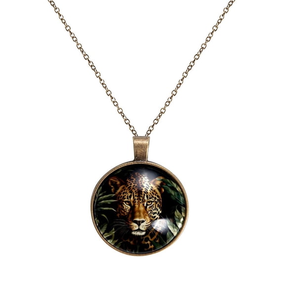 Leopard Necklace Personalized Custom Photo Round Pendant Adjustable Stainless Steel Necklaces with Gift Box for Men Women Mothers Valentine's Jewelry Gift
