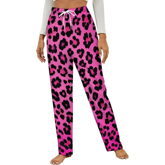 Leopard Neon Pink Winter Female Pants Flannel High Waist Women Pants Lady Warm Straight Leg Plush Trousers