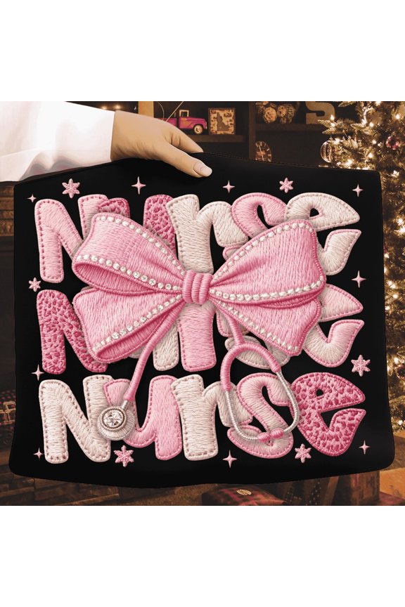 Leopard Nurse Christmas Latch Hook , Embroidery Merry Nurse Shirt, Stethoscope Bow Realistic Holiday Sublimation