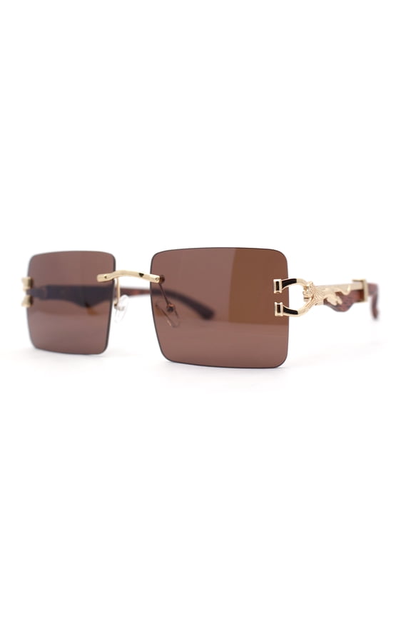 Leopard OG Gangster Rapper Rimless Wood Buffs Sunglasses Light Gold - Brown