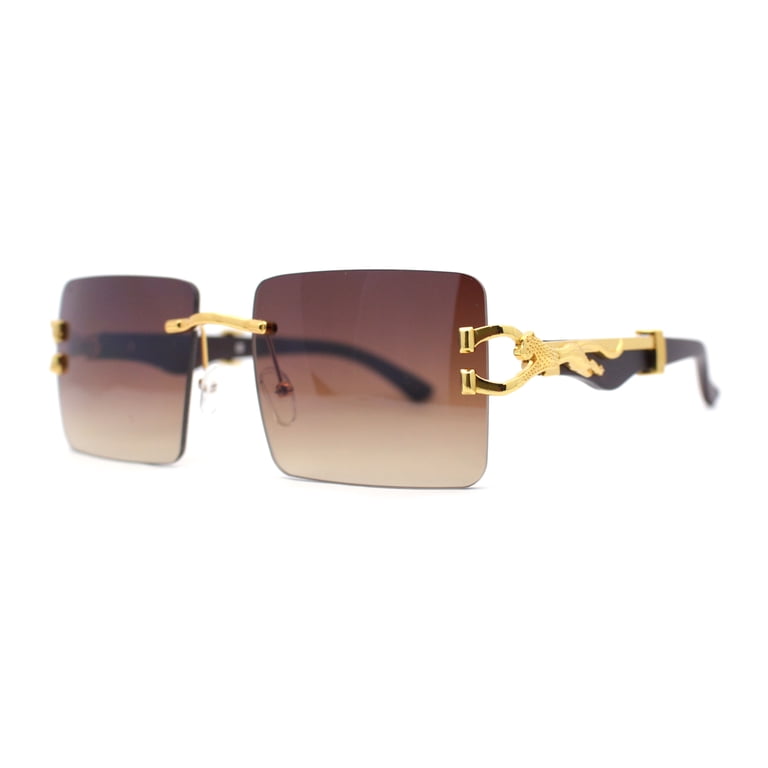 Designer Wooden Temple Rimless Sunglasses with Yellow Gradient Lenses Luxury Wood temple Man Woman Eyeglass Rimless Sunglasses  main image 2