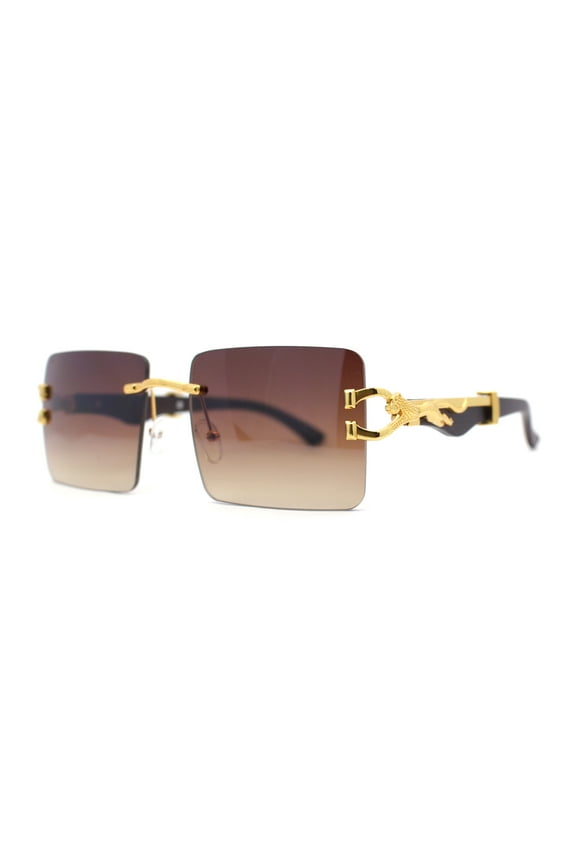 Leopard OG Gangster Rapper Rimless Wood Buffs Sunglasses Yellow Gold - Gradient Brown
