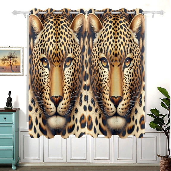 Leopard Of Face Blackout Curtain Panels 63x55in Drapes Privacy Assured for Living room Bedroom Bathroom 2 panels set