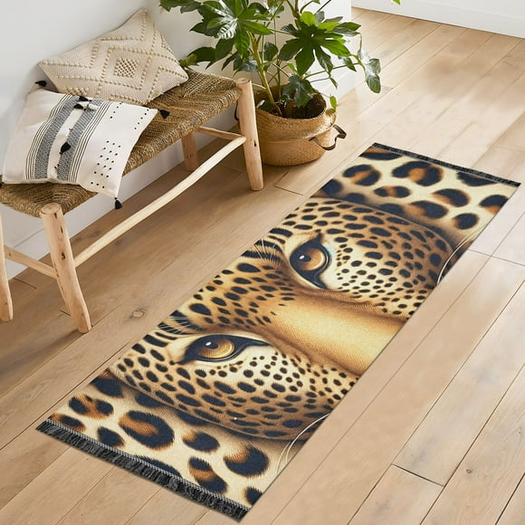 Leopard Of Face Runner Rug Machine Washable Area Rugs Carpet Non Slip Entryway Mat for Bedroom Entryway Front Door