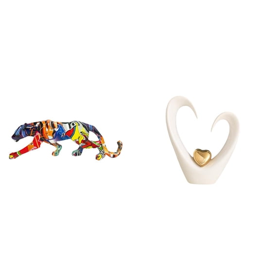 Leopard Ornament Sculpture Heart Figurine Animal Craft Ceramic Material Decorative for Office Shelf Living Room