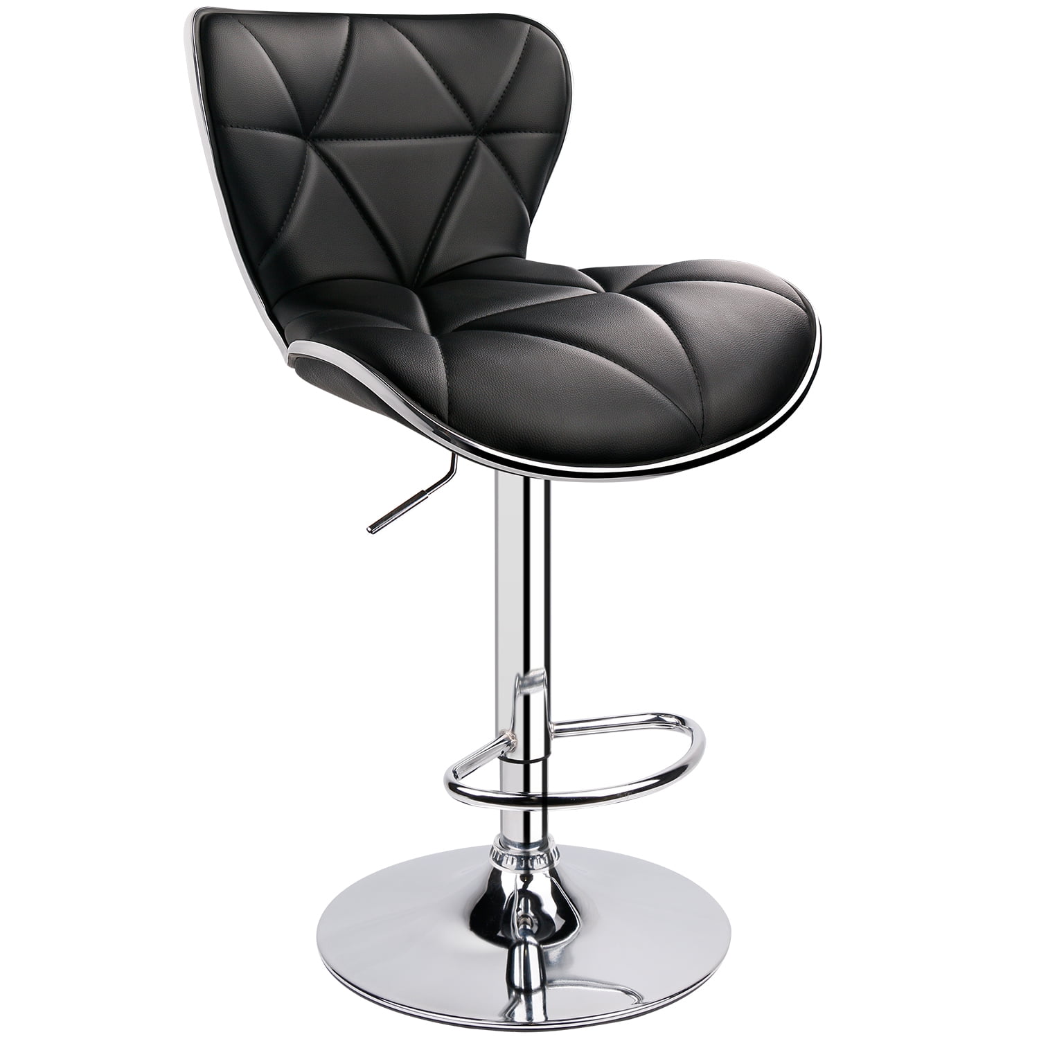Leopard PU Leather Padded Shell Back Adjustable Swivel Bar Stools Black