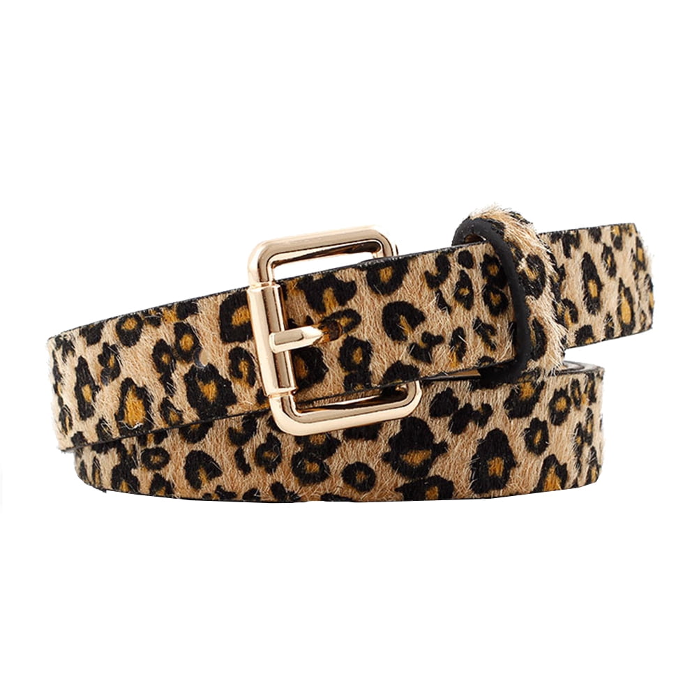 Leopard PU leather Belt Women's Waist Belt Artificial Horse hair Belts for Women Light Brown