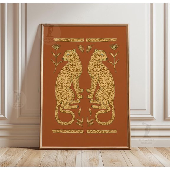 Leopard Pair Illustration Poster African Wildlife Symmetry Art Print Animal Pattern Wall A