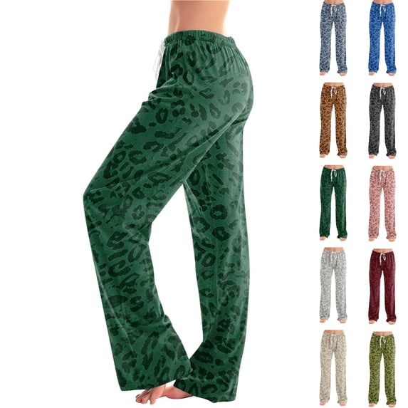 Leopard Pajama Pants Women Soft Pajama Pants Lounge Cheetah Print Elastic Waist Pajamas Pants Lightweight Fashion PJ Bottoms Green XXL