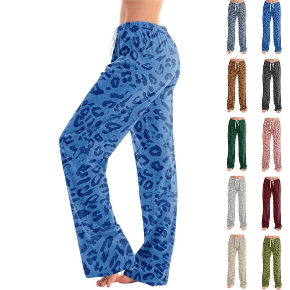 Leopard Pajama Pants for Women Casual Loose Pajama Pants Cheetah Print Elastic Waist Pajamas Pants Comfy PJ Bottoms Blue XXXL