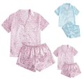thumbnail image 1 of Leopard Pajamas for Women Shorts Set Silk Satin Sleepwear with Short Sleeve Button Down Pink Size XL, 1 of 7
