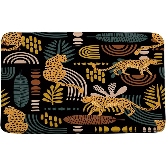 Leopard Palm Leaves Bath Mat Boho Cheetah Tropical Wildlife African Animal Abstract Geometric Minimalist Neutral Modern Bathroom Kitchen Rugs,17.8x29.5 Inch