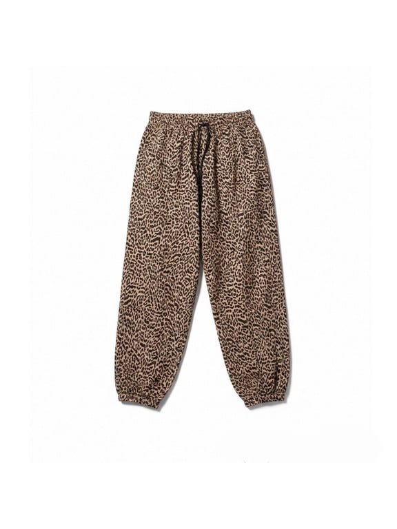 Leopard Pants Women Barrel Sweatpants Casual Baggy Cheetah Print Lounge Pants Drawstring Joggers Pant Trousers