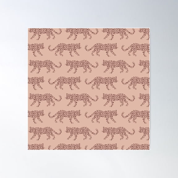 Leopard Parade - Sable Brown On Spanish Villa Tan Poster Wall Art, Modern Wall Decor For Living Room Bedroom, 30x30 UNFRAMED