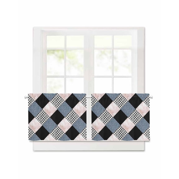 Leopard Patchwork Quilt Buffalo Plaid Short Blackout Curtains 24 Inch Long,Geometric Squares Rod Pocket Kitchen Curtains,2 Panels Thermal Insulated Room Darkening Drapes for Bedroom,30"W x 24"L