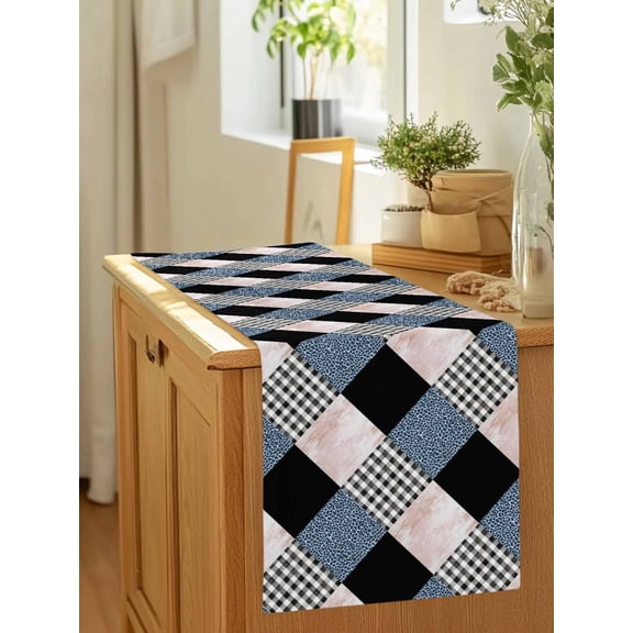 Leopard Patchwork Quilt Buffalo Plaid Table Runner 36 Inches Long,Kitchen Dining Tablerunners Geometric Squares Linen Table Runners Dresser Scarves for Home Dinner Wedding Holiday Party Decor