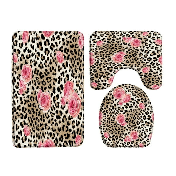 Leopard Pattern Bath Mat Set Panther Wild Animals Modern Fashion Bathroom Decorations Bathtub Rug Home Carpet Toilet Lid Cover