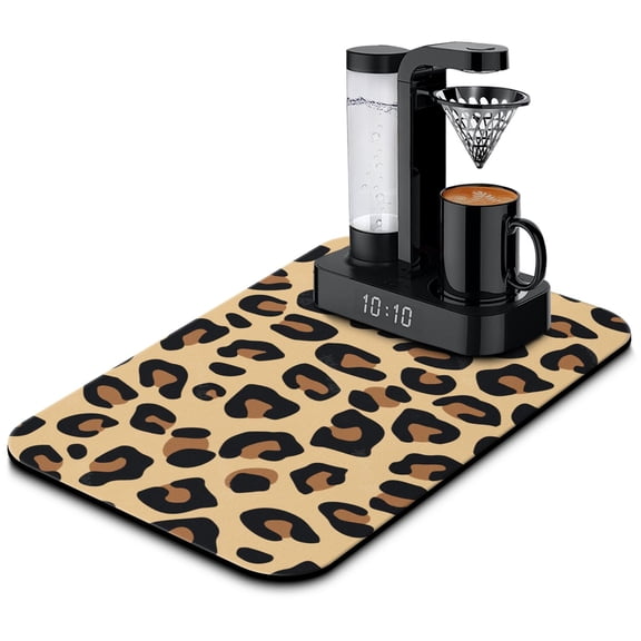 Leopard Pattern Coffee Mat Dish Drying Pad with Quick Dry Super Absorbent Diatom Mud Material Non-Slip Backing and Heat-Resistant Surface Multi-Purpose Kitchen Counter Mat Featuring Abstract and Cute