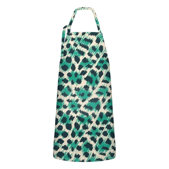 Leopard Pattern with Green and Black Spots Apron-Garden Aprons for Women with Pockets-Cotton Linen Waterproof Kitchen Cooking Gardening Aprons Adjustable for Kitchen,Cooking,BBQ and Salon 33x27 Inch